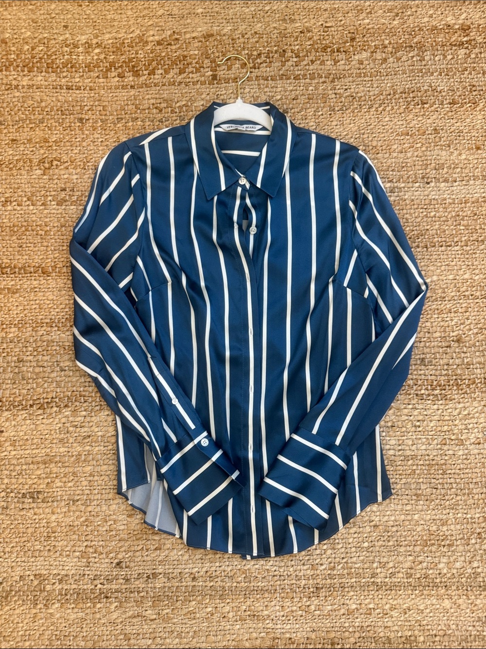 Veronica Beard blue silk Stripe Button-Up Shirt